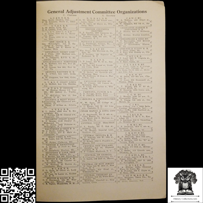 1917 Order Of Railway Conductors Directory - Ladies Auxiliary - Print Advertising - Reference - Research