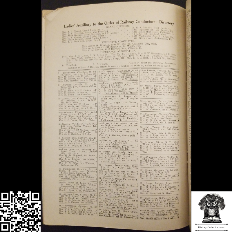 1917 Order Of Railway Conductors Directory - Ladies Auxiliary - Print Advertising - Reference - Research