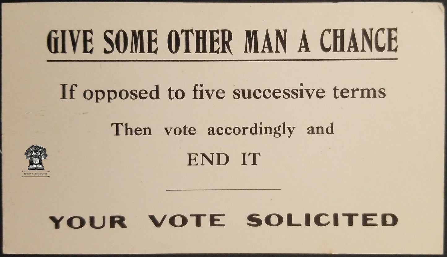 1919 Campaign Card James J. Cope - Easton PA Chief Clerk of Courts - Term Limits Democratic
