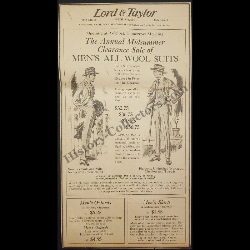 1919 Lord & Taylor Print Advertisement Clipping - Fifth Avenue New York - Progressive Era - Ready For Framing