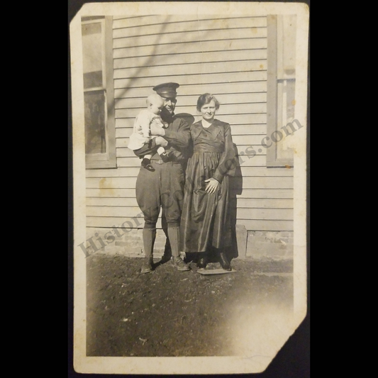 1919 U.S. Army Soldier Family Reunion Snapshot RPPC Real Photo Postcard - Edwardian Fashion - ARTURA Stamp Box - Post WWI - December 6