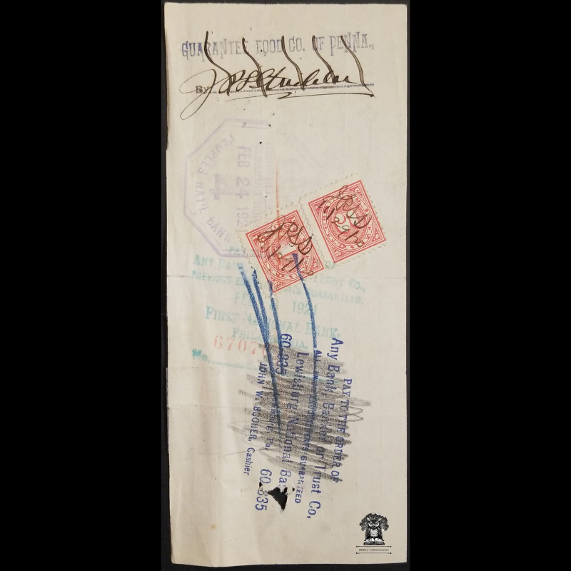 1920 Promissory Note Financial Document - Guarantee Food Co Of Pennsylvania - Lebanon National Bank - Myerstown - Route 4 - IRS Documentary Stamps - R232 - R228 - Bank Endorsement Stamps
