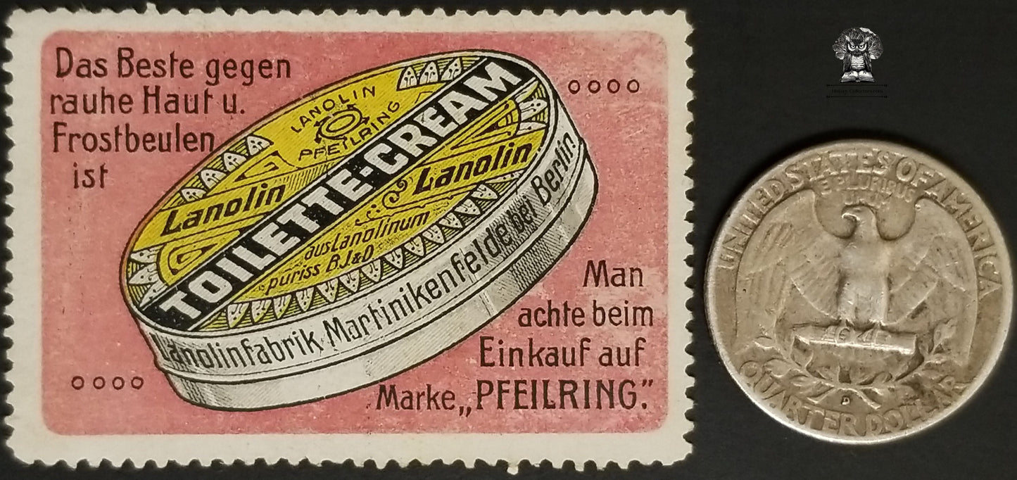 1920's Pfeilring Lanolin Toilette Cream Cinderella Advertising Poster Stamp - Berlin Germany