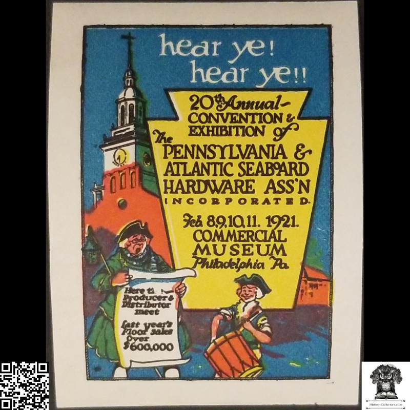 1921 Pennsylvania & Atlantic Seaboard Hardware Association Exhibition Cinderella Poster Stamp - Commercial Museum Philadelphia