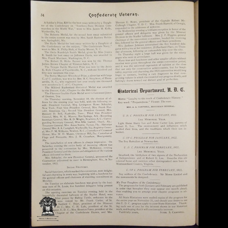 1922 Confederate Veteran Magazine - American Civil War - Confederate States Army - Nashville Tennessee - January Issue Volume XXX