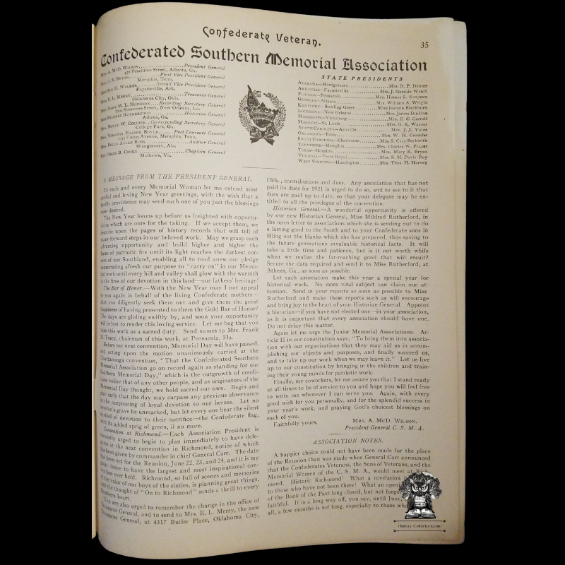 1922 Confederate Veteran Magazine - American Civil War - Confederate States Army - Nashville Tennessee - January Issue Volume XXX