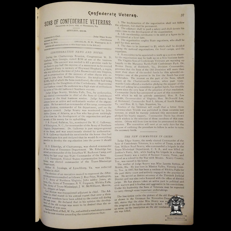 1922 Confederate Veteran Magazine - American Civil War - Confederate States Army - Nashville Tennessee - January Issue Volume XXX