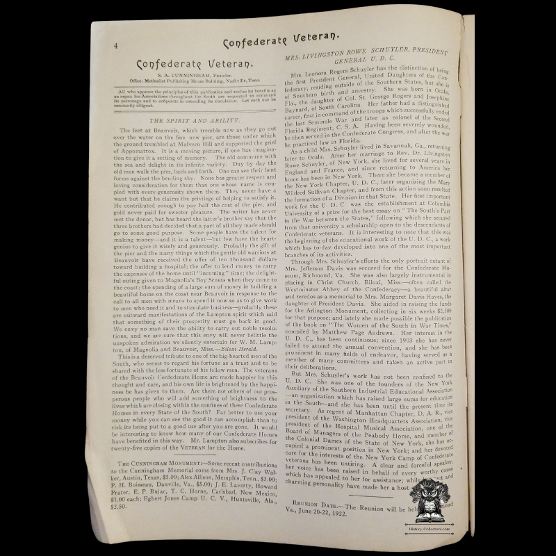1922 Confederate Veteran Magazine - American Civil War - Confederate States Army - Nashville Tennessee - January Issue Volume XXX