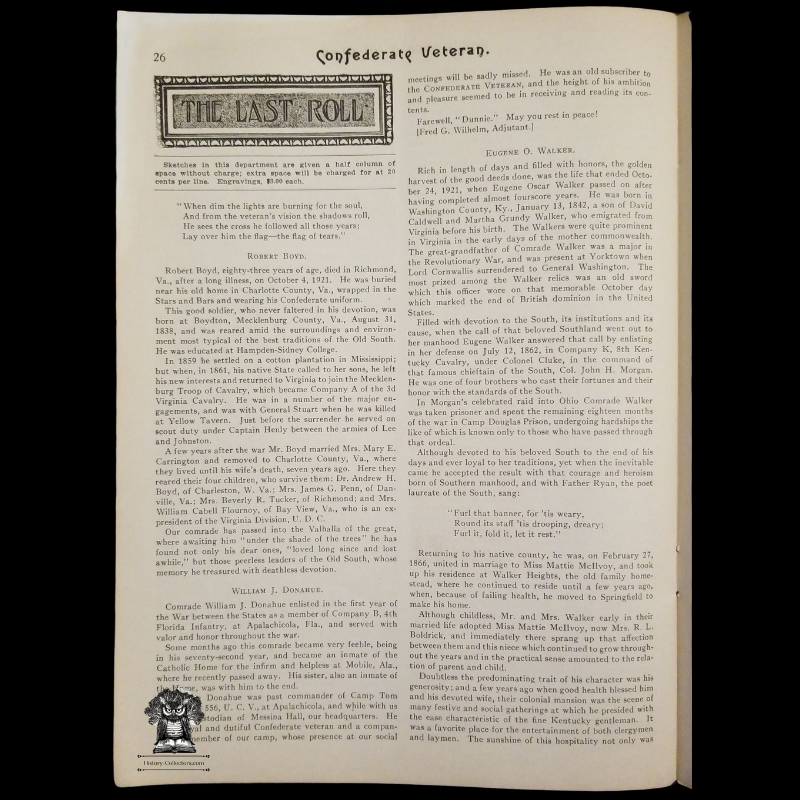 1922 Confederate Veteran Magazine - American Civil War - Confederate States Army - Nashville Tennessee - January Issue Volume XXX