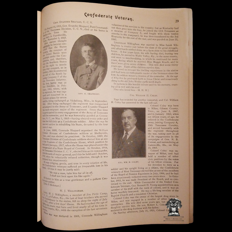 1922 Confederate Veteran Magazine - American Civil War - Confederate States Army - Nashville Tennessee - January Issue Volume XXX