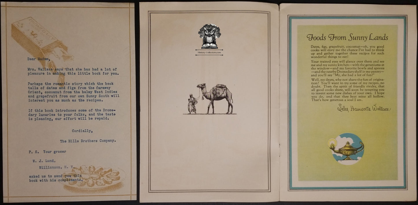 1925 Hills Brothers Dromedary Advertising Foods From Sunny Lands Recipe Booklet - WJ Lund Williamson NY - Orient Indies Dates Figs Coconut Grapefruit