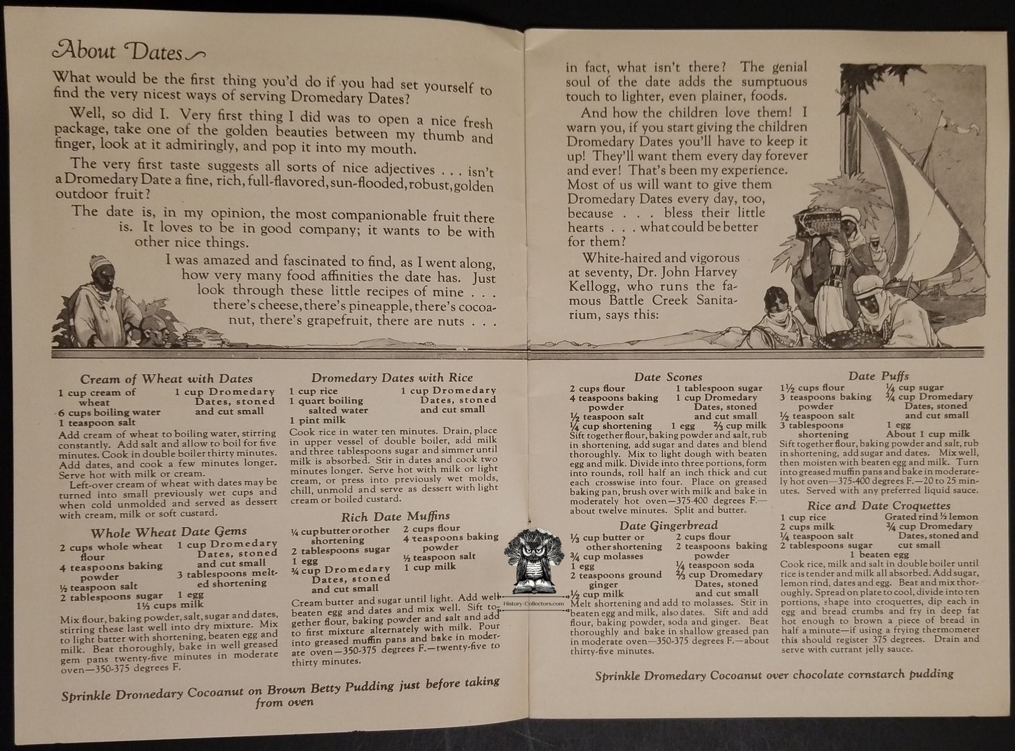 1925 Hills Brothers Dromedary Advertising Foods From Sunny Lands Recipe Booklet - WJ Lund Williamson NY - Orient Indies Dates Figs Coconut Grapefruit