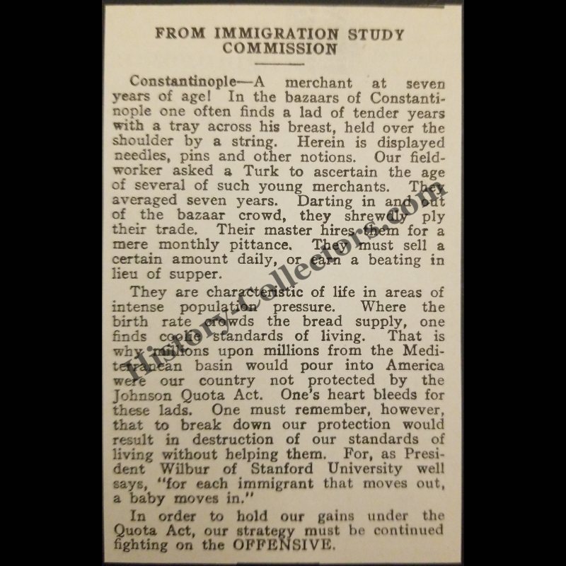 1928 Immigration Study Commission Print Clipping - Child Labor In Constantinople - Johnson-Reed Immigration Act Of 1924 - Roaring Twenties Era - Ready For Framing