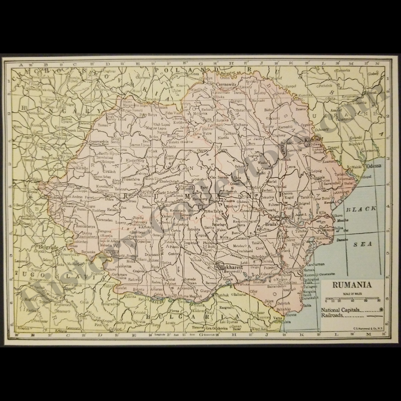 1929 Kingdom Of Romania Geography Map - C.S. Hammond And Company New York - Interwar Post-WWI Period - Roaring Twenties Era - Ready For Framing