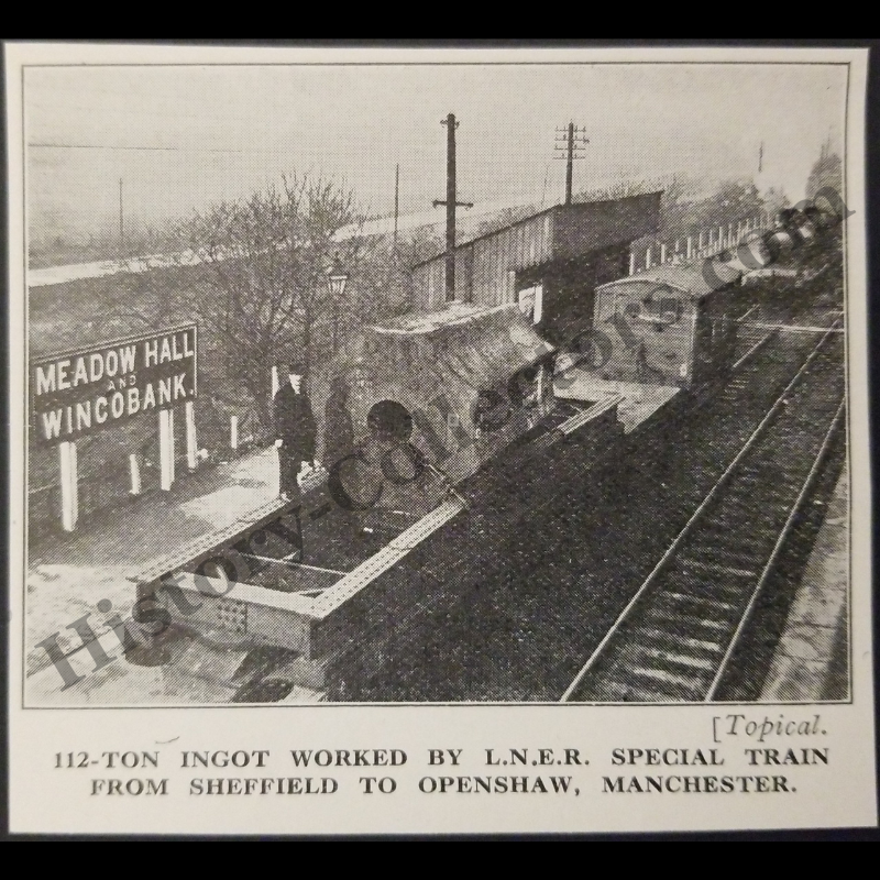 1929 London And North Eastern Railway LNER Photograph Print Clipping - 112 Ton Ingot Transport - Meadow Hall And Wincobank Station - Sheffield To Openshaw Manchester England - Ready For Framing