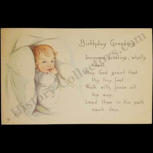 1929 Lester Eugene Seigfried Birthday Postcard - Cradle Roll - Schoeneck Moravian Sunday School - June 30
