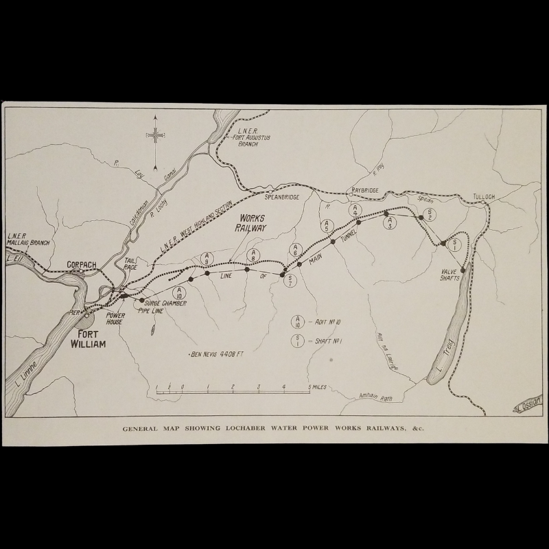1929 Lochaber Water Power Works Railways Sketch Print Map Clipping - Scotland - Ready For Framing
