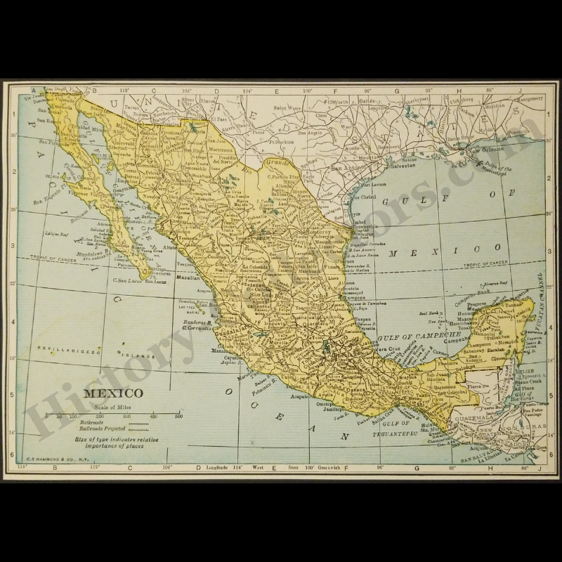 1929 Mexico Map - Post-Revolutionary Maximato Era - Railroad History - C.S. Hammond And Company New York - Roaring Twenties Era - Ready For Framing