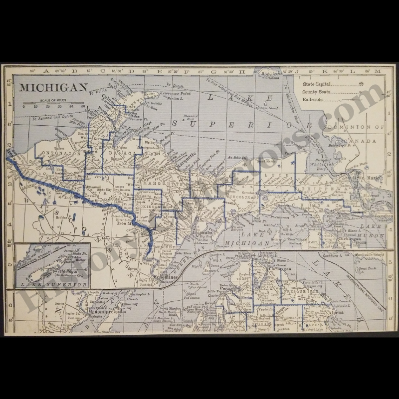 1929 Michigan Upper Peninsula U.P. Map - Maritime Trade - Industrial Railroad Routes - Roaring Twenties Era - Ready For Framing