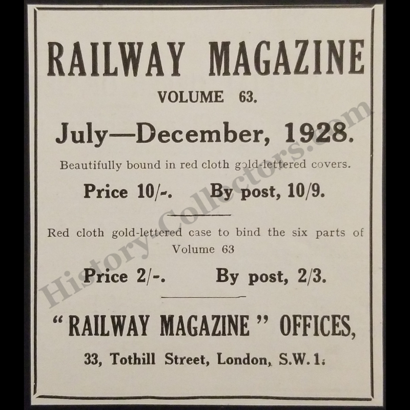 1929 Railway Magazine Volume 63 Print Advertisement Clipping - 33 Tothill Street London S.W.1 England - Ready For Framing