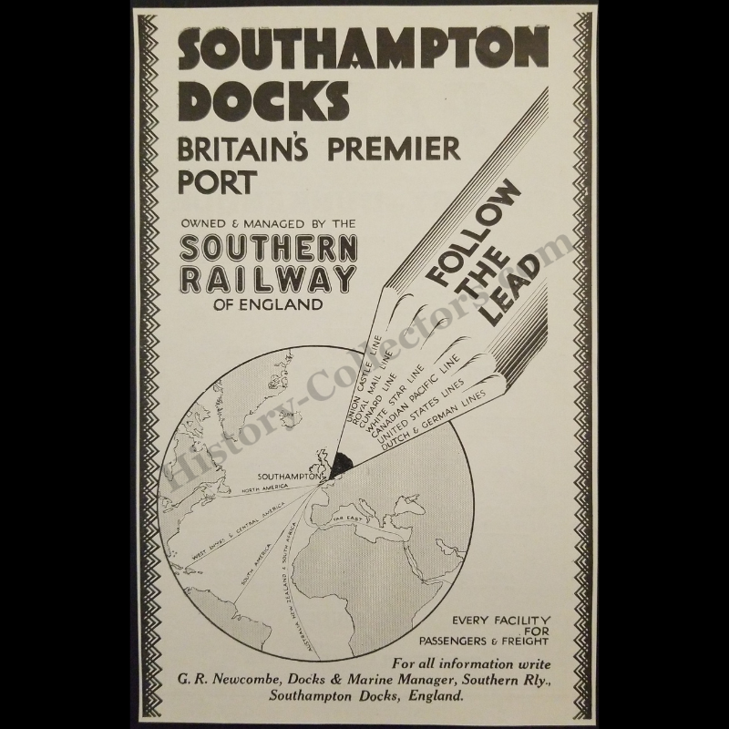 1929 Southern Railway Of England Southampton Docks Print Advertisement Clipping - London, Midland And Scottish Railway (LMS) Print Advertising Clipping - Ready For Framing