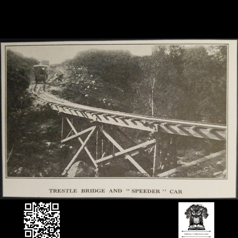1929 Trestle Bridge And Speeder Car Photograph Print Clipping - Railroad History - Ready For Framing