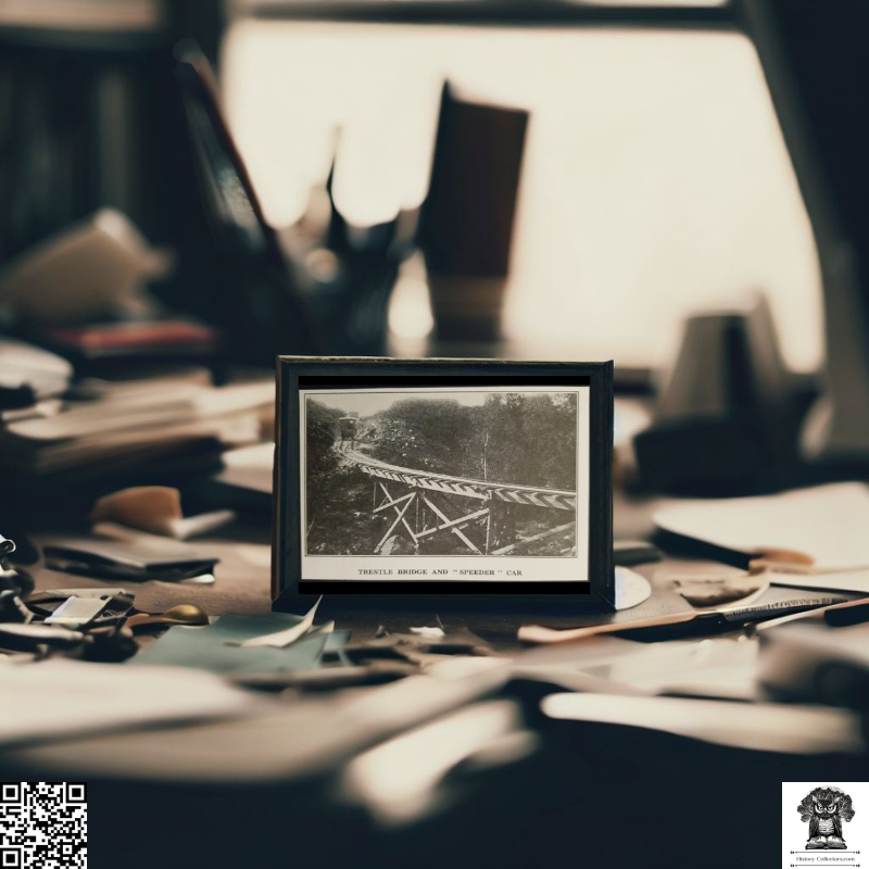 1929 Trestle Bridge And Speeder Car Photograph Print Clipping - Railroad History - Ready For Framing