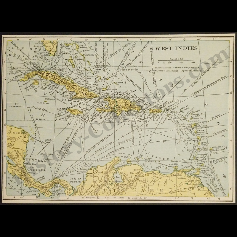 1929 West Indies Map - Caribbean Basin - Steamship Routes - Submarine Telegraph - Roaring Twenties Era - Ready For Framing