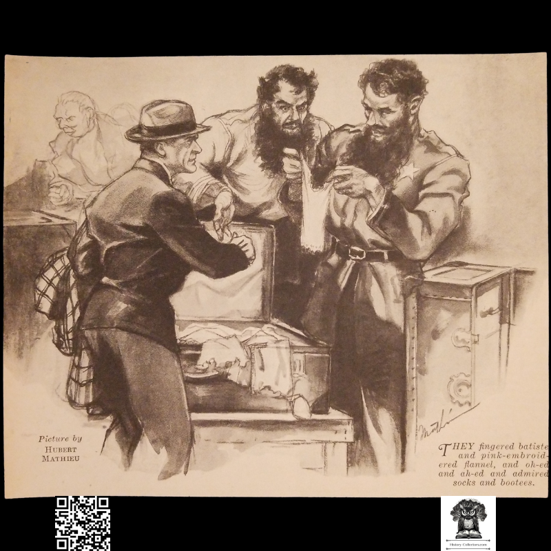 1931 American In Soviet Union USSR Illustration Clipping - Hubert Mathieu - Great Depression Era - Customs Inspection - Ready For Framing
