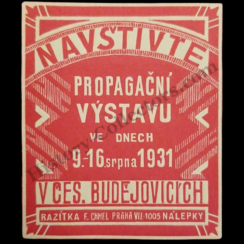 1931 Czechoslovakia Regional Exhibition Advertising Label - České Budějovice - Economic Industrial Cultural Achievements Of South Bohemia - First Czechoslovak Republic - August 9 To 16
