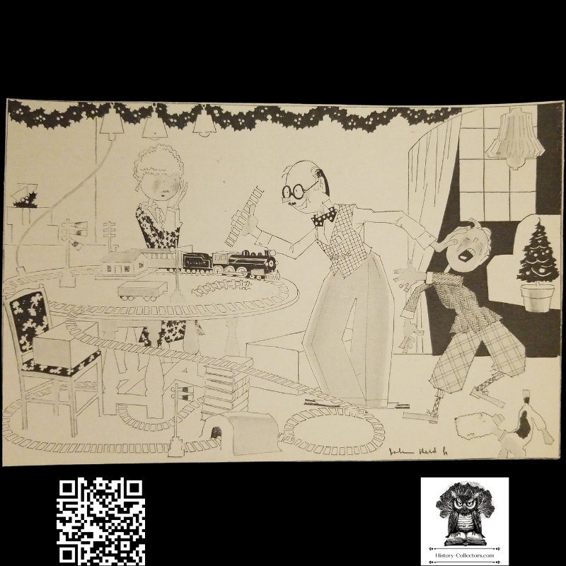1931 John Held Jr. Illustration Print Clipping - Christmas Holiday Season - Model Railroading - Upper Class Family Dynamics - Great Depression Era - Ready For Framing
