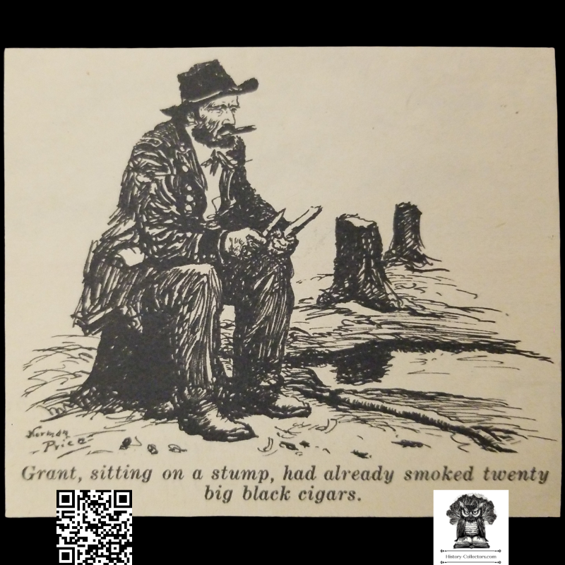 1931 Ulysses S. Grant Seated On A Stump While Smoking A Cigar And Whittling A Piece Of Wood Illustration Print - Norman Mills - Great Depression Era