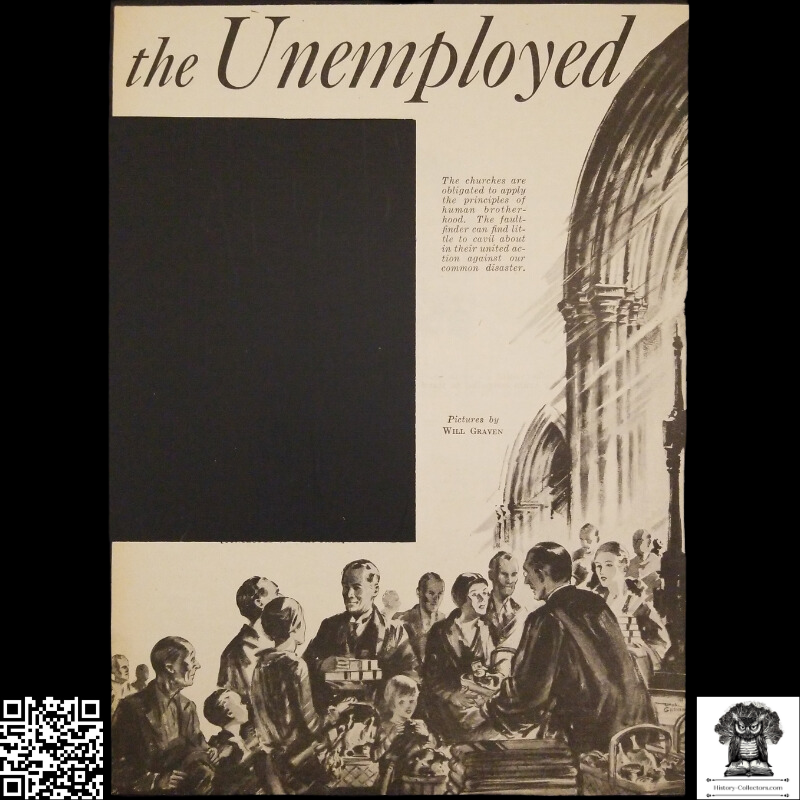 1931 The Unemployed Illustration Print Clipping - Will Graven - Great Depression Era - Christian Moral Responsibility - Ready For Framing