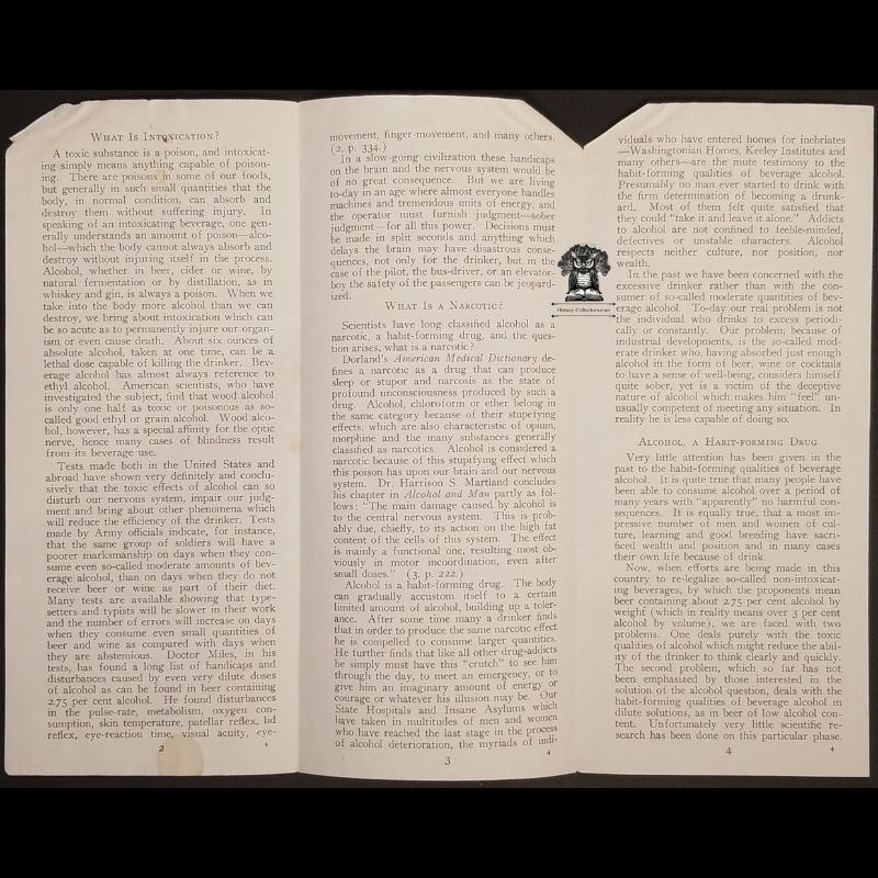 1932 Prohibition Leaflet Pamphlet - When And Why Is A Beverage Intoxicating? - Robert E Corradini - Alcohol Information Committee - New York