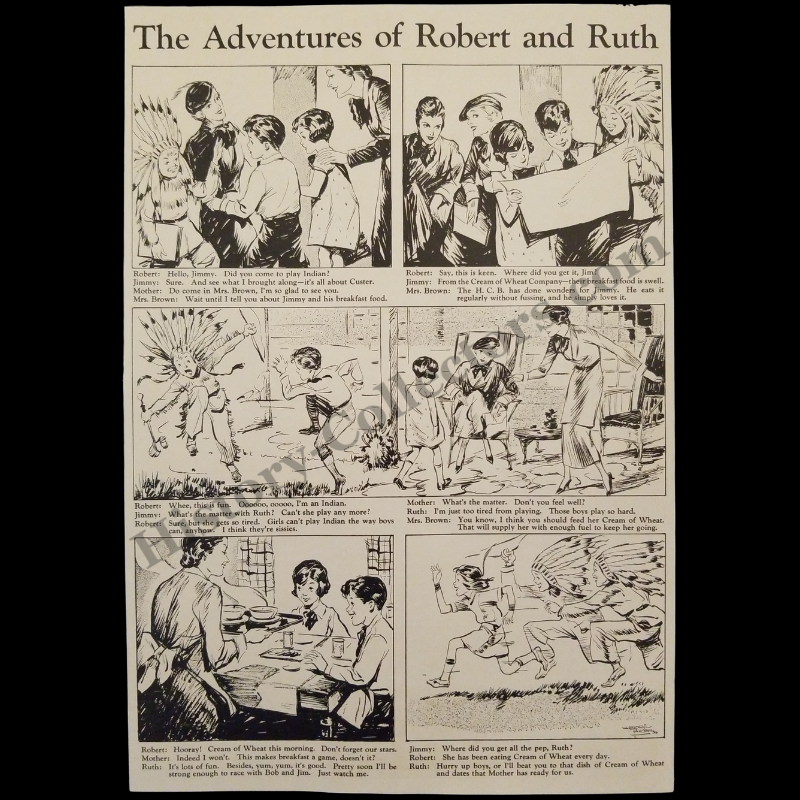 1934 Cream Of Wheat Children's Promo Advertisement Illustration Print Clipping - Playing Indian - Hot Cereal Breakfast Club - Great Depression Era - Ready For Framing