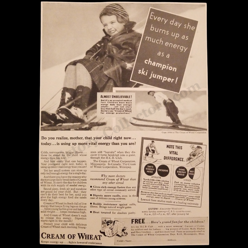1934 Cream Of Wheat Print Advertising Clipping - Happy Cereal Bowl Club - Great Depression Era - Ready For Framing