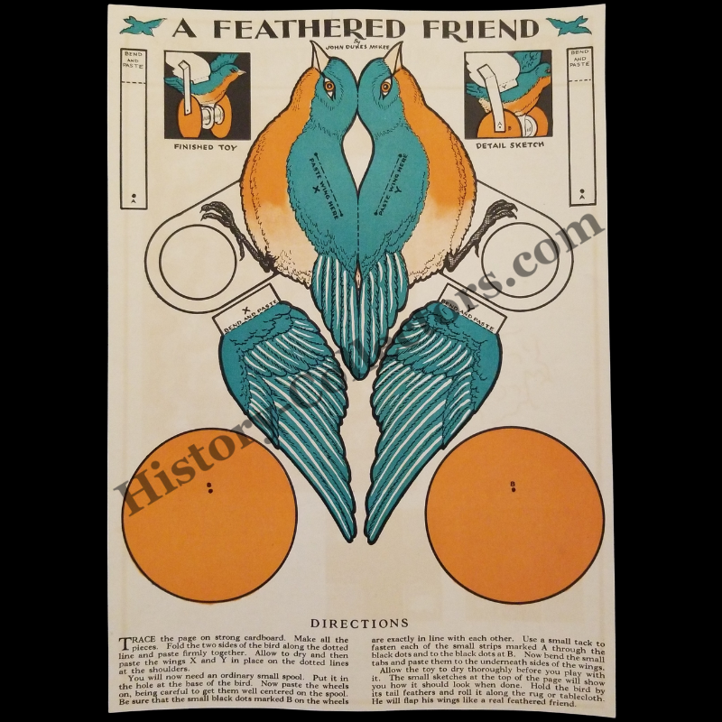1935 Bluebird Cut Out Paper Toy Sheet - John Dukes McKee - Great Depression Era - Ready For Framing