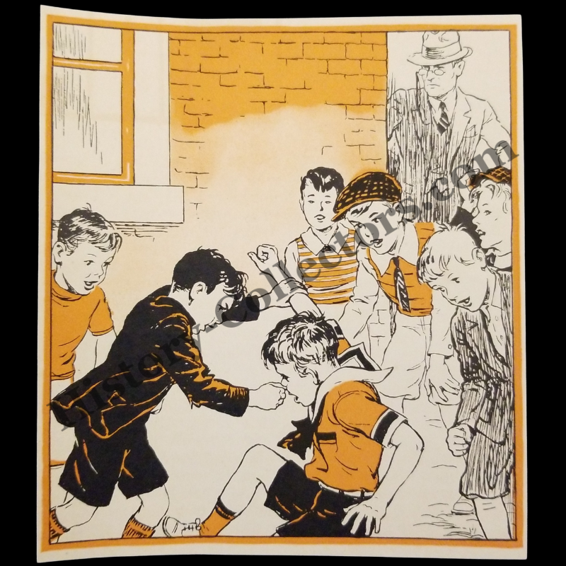1935 Boys Schoolyard Fight Illustration Print Clipping - Punched In The Nose - Great Depression Era - Ready For Framing