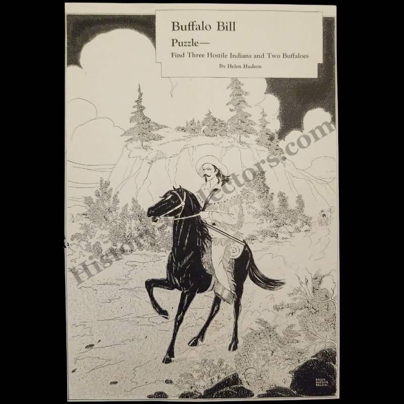1935 Buffalo Bill Children's Picture Puzzle Illustration Print Clipping - Helen Hudson - Great Depression Era - Ready For Framing