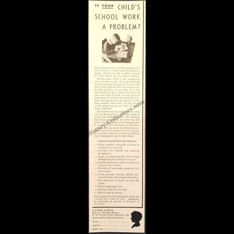1935 Calvert School Print Advertisement Clipping - Home Correspondence Instruction - Great Depression Era - Ready For Framing