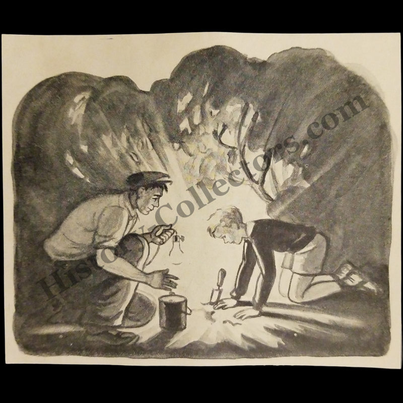1935 Father And Son Digging For Worms Illustration Print Clipping - Fishing - Great Depression Era - Ready For Framing