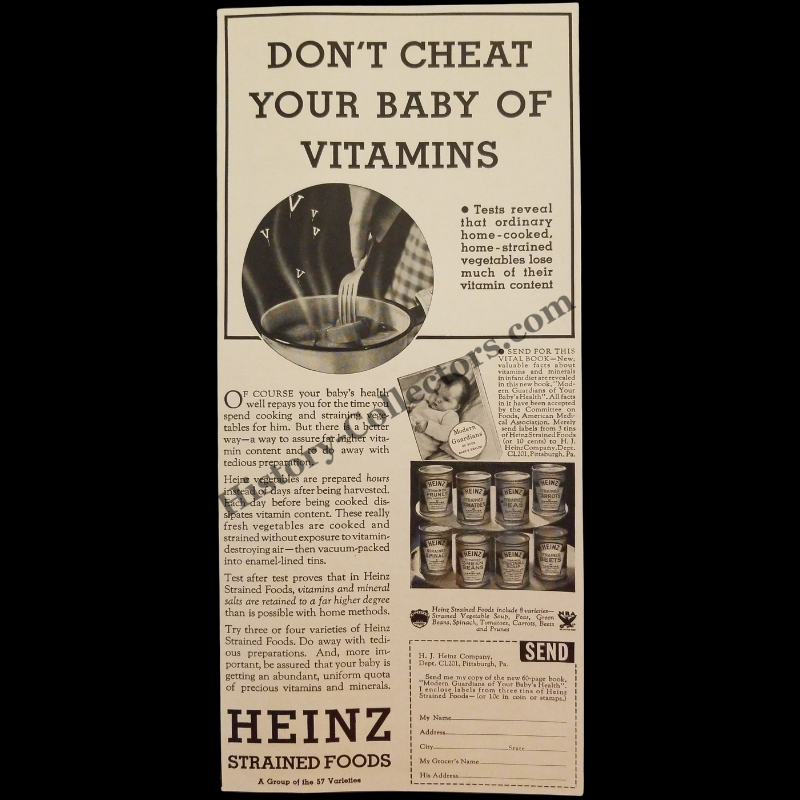 1935 Heinz Strained Foods Print Advertising Clipping - Baby Food - Great Depression Era - Ready For Framing