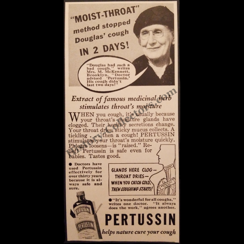 1935 Pertussin Cough Syrup Print Advertisement Clipping - Pharmaceutical History - Great Depression Era - Ready For Framing