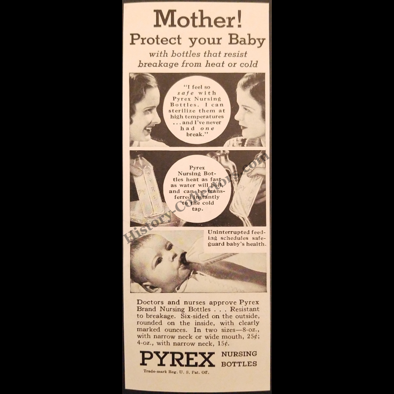 1935 Pyrex Nursing Bottles Print Advertisement Clipping - Corning Glass Works - Great Depression Era - Ready For Framing