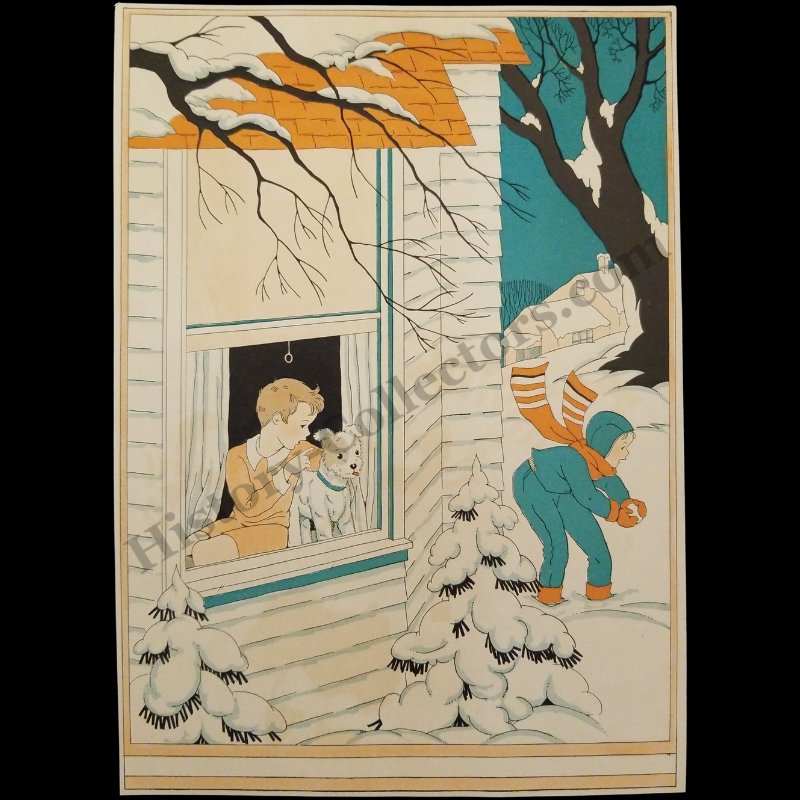 1935 Winter Americana Childhood Illustration Print Clipping - Home Correspondence Instruction - Great Depression Era - Ready For Framing