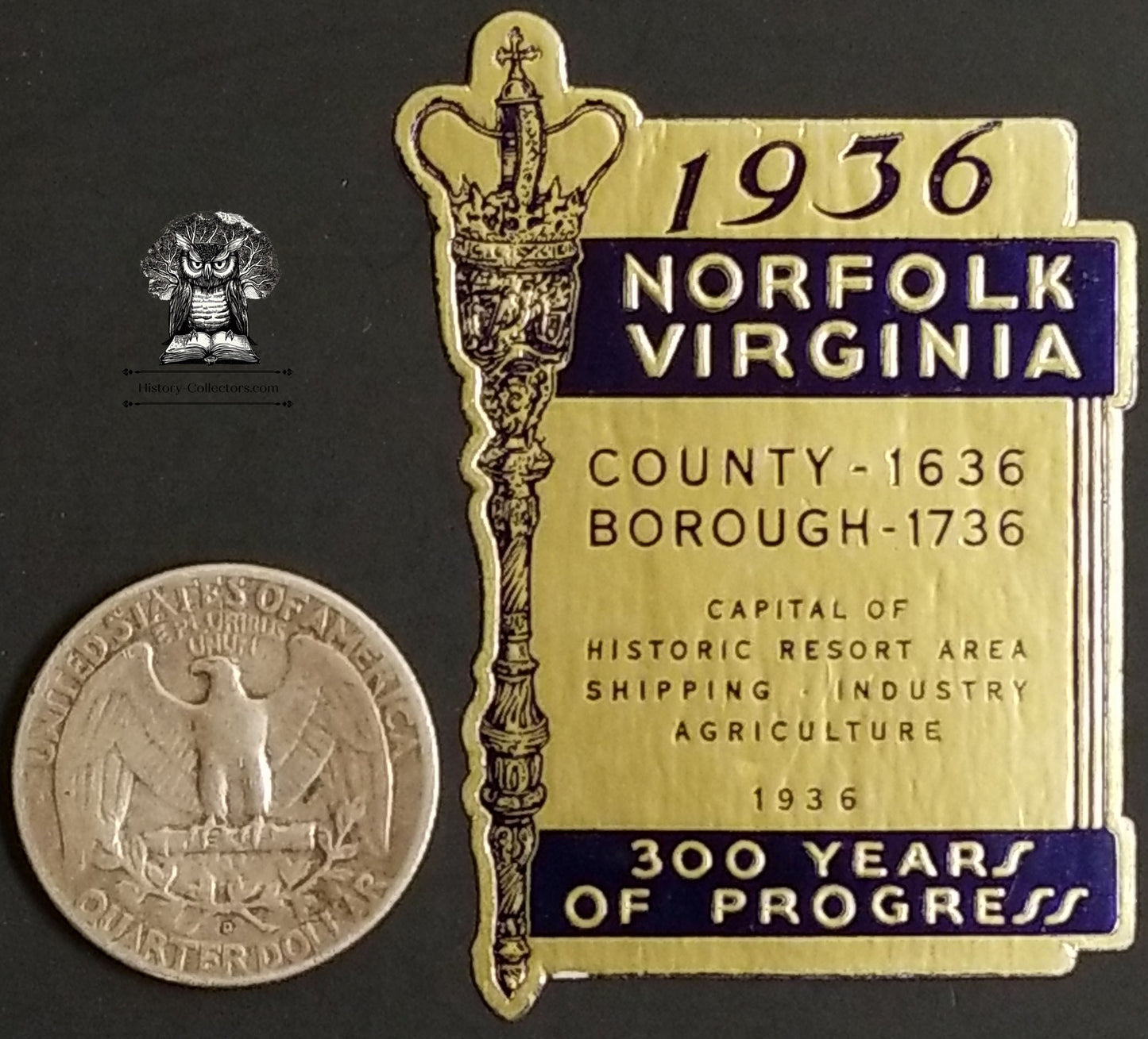 1936 Norfolk Virginia 300 Years of Progress Exhibition Advertising Seal