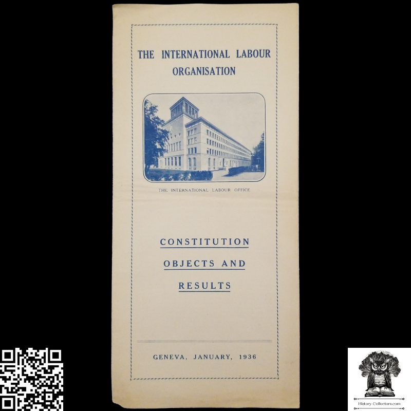 1936 United Nations International Labour Organization Brochure - Constitution Objects Results - Global Member State Map - Quad Accordion Fold - January