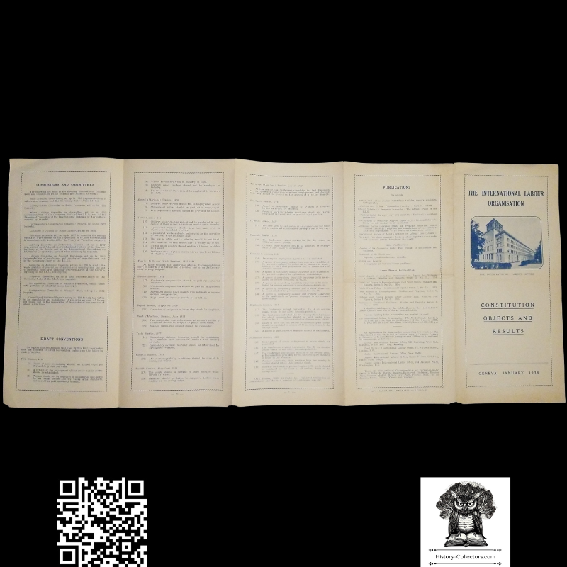 1936 United Nations International Labour Organization Brochure - Constitution Objects Results - Global Member State Map - Quad Accordion Fold - January