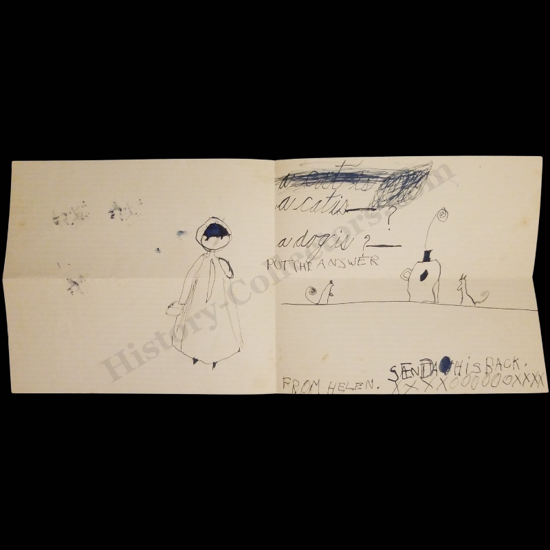 1938 Angora Pussy Cat Child Letter - Philadelphia Pennsylvania - Edgerton Ohio - W.W. Fisher - Fernandé David Illustration Stationary - Scott 720 3c George Washington Stamp - Machine Slogan Postal Cancel - Great Depression Era