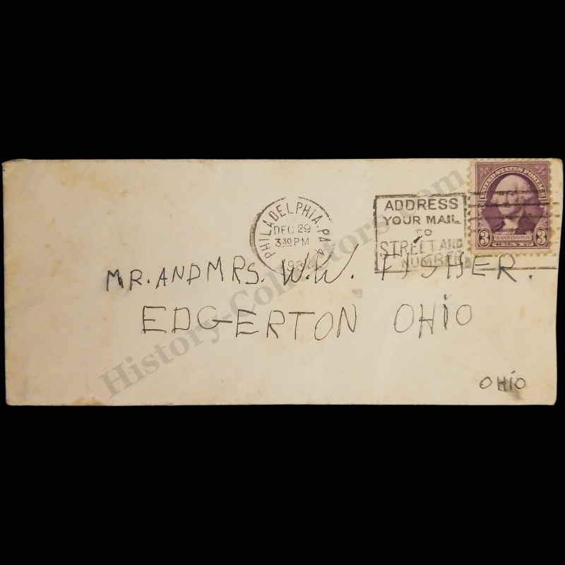1938 Angora Pussy Cat Child Letter - Philadelphia Pennsylvania - Edgerton Ohio - W.W. Fisher - Fernandé David Illustration Stationary - Scott 720 3c George Washington Stamp - Machine Slogan Postal Cancel - Great Depression Era